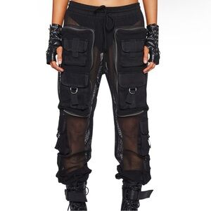 Club Exx COMPLEX NIGHTS FISHNET CARGO PANTS - BLACK, Medium NWT